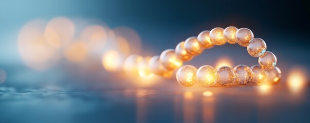 Golden Orb Chain Glowing Spheres on Blue, Abstract , Bokeh