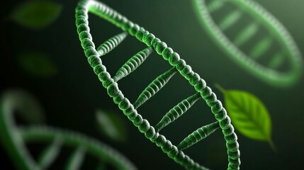 Green DNA Helix with Leaf, Gene , Biology