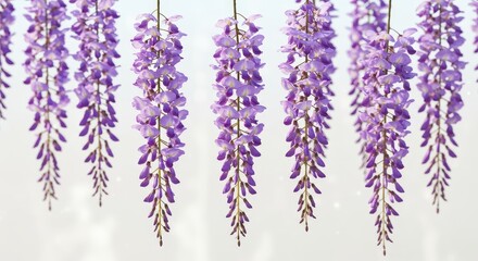Naklejka premium Hanging Purple Flowers Floral Display on Light Background