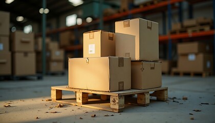 Cardboard Boxes on Pallet in Warehouse