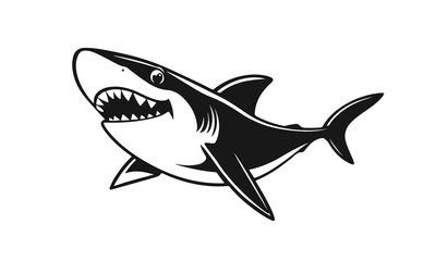 Aggressive shark illustration, cartoon predator, ocean animal design, dangerous sea creature