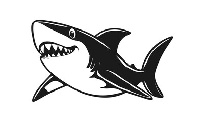Aggressive shark illustration, cartoon predator, ocean animal design, dangerous sea creature