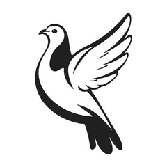 Dove logo, peace symbol, bird silhouette, flying pigeon, freedom icon, vector illustration	