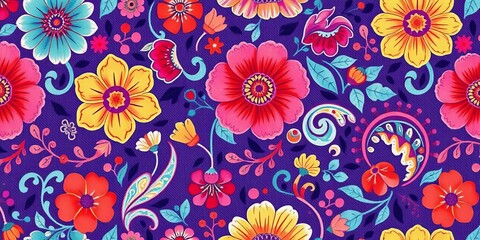 Whimsical paisley & Jacobean floral watercolor pattern Indian batik inspired, abstract, seamless, watercolor, decorative