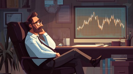 Businessman observing declining stock market graph on screen