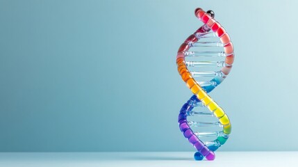 Rainbow DNA Structure on Blue Background, genetics ,biology