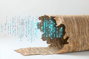 Digital Data Emerging from Ancient Scroll