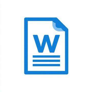 Blue Word Document Icon: Modern Flat Design File Symbol for Website & App UI