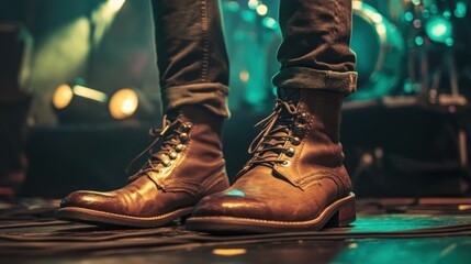 Brown leather boots on stage