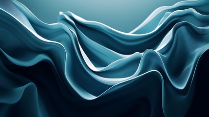 Obraz premium Digital illustration of flowing, abstract teal waves with subtle linear patterns.