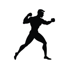 Silhouette of Muscular Boxer Punching