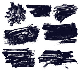 Set of chaotic and wavy black bold brush strokes. Brush drawn bold lines, thick calligraphy smears. Hand drawn art frames, banners and poster. Set of vector abstract ink thick smears.