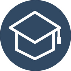 White Graduation Cap Icon on Dark Blue Circle Background