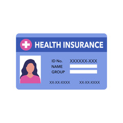 Health insurance card concept vector illustration on white background. Medical insurance card in blue color flat design.