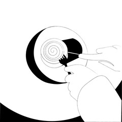 Hand drawn illustration of Bakery and Coffee. Icons. Abstract geometric line background. Gold luxury. Pattern for cover design, food package, menu, background, caf&eacute; wall, coffee shop, web banner