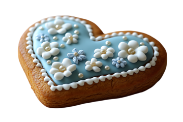 Heart shaped gingerbread cookie blue floral design