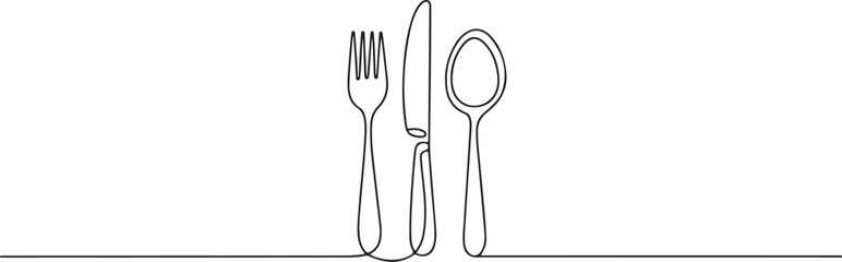 Continuous Line Drawing of Fork Knife and Spoon