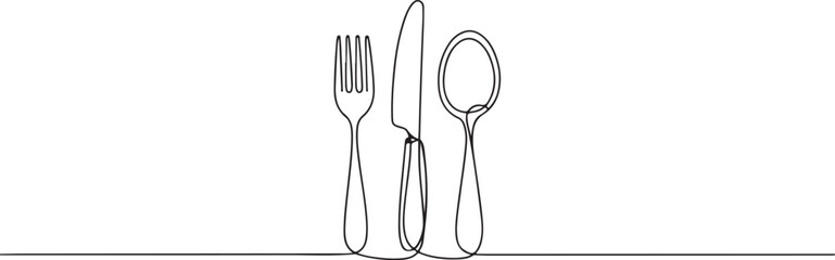 Simple Line Drawing of Fork Knife and Spoon Cutlery Set