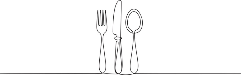 Continuous Line Drawing of Fork Knife and Spoon