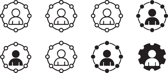 Network Connection Icons User in Circle and Gear