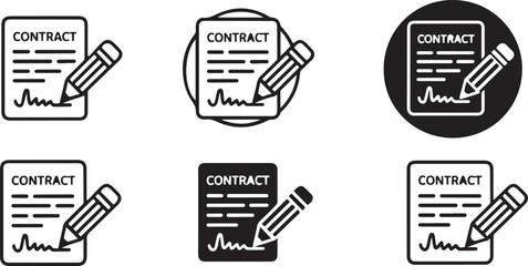 Contract Signing Icons Set Black and White Variations