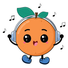 Cute And Sweet Orange Cartoon Listening To Music Happily Clipart Illustration