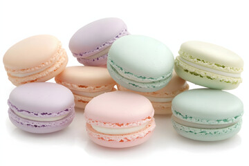 Obraz premium A pastel confectionery dream. Delicate almond macarons in soft hues, perfectly stacked. Indulge in the sweetness, a symphony of flavors.