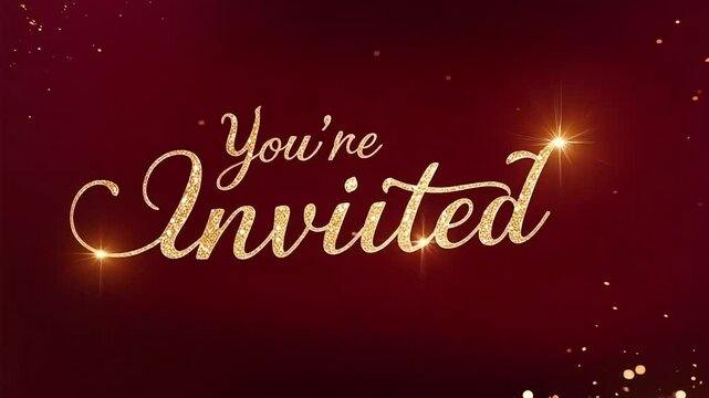Sparkling Gold Youre Invited Text Animation Perfect for Festive Events Wedding Invitations or Holiday Greetings