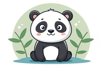 Obraz premium Adorable Cartoon Baby Panda Bear Sitting Amidst Bamboo Illustration