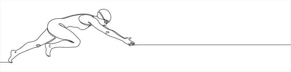Swimming concept continuous one line drawing. Hand drawn woman ready to jump into the water..