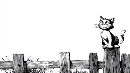 Playful Cat on Wooden Post