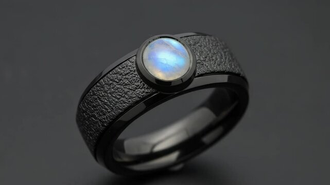 Close up of an iridescent moonstone ring