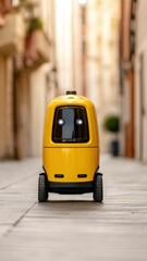 Fototapeta premium AI in Everyday Life Assistant. Autonomous Delivery Robot Navigating Urban Streets in Everyday Life Scenarios with Innovation and Efficiency