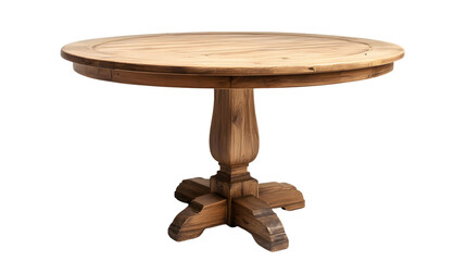 Elegant Round Light Brown Antique Wood Table on White Background