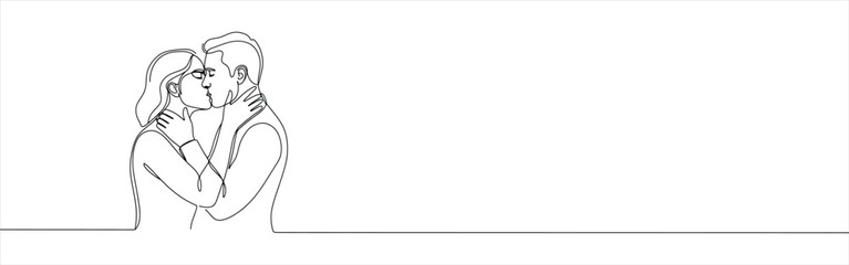 Love couple continuous one line drawing. Hand drawn man and woman, kiss drawing.