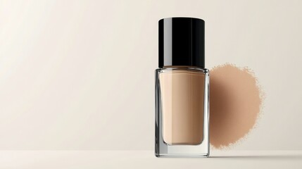 Bottle of skin foundation and space for text on color background
