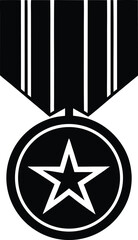 Minimalist Round Military Medal Silhouette with Ribbon