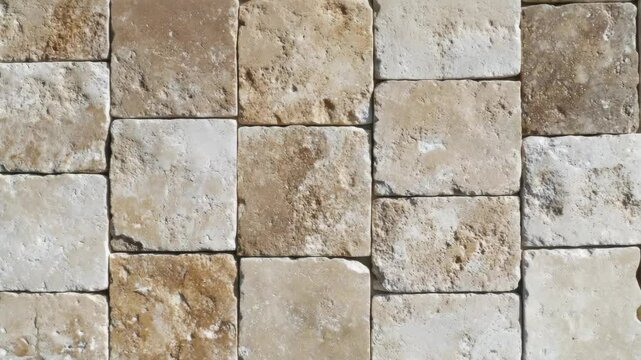 Square travertine tiles, texture of stone, beige