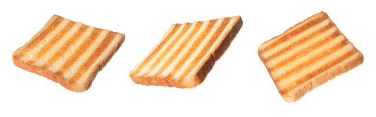 Slices of toasted bread on white background, set