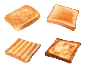 Slices of toasted bread on white background, set
