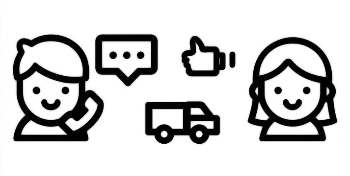 A set of icons including Meeting, Health app, and Dislike hand line icons are available for web application, along with Talk, information, and delivery truck outline icons