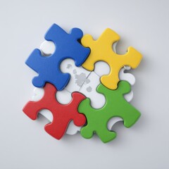 Obraz premium The puzzle piece is a symbol of inclusion and awareness for autism and individuals with autism, set against a modern white background, promoting social integration