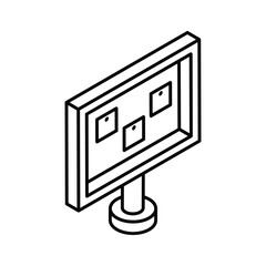 Visually engaging isometric outline icon of bulletin board