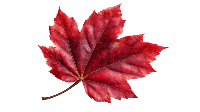 a single red maple leaf, realistic texture, isolated on white background