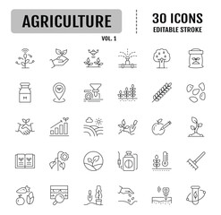 Agriculture line editable icon set. Editable stroke. Vector illustration