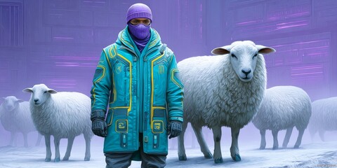 A cyberpunk alternate history where settlers wear neon gear and digital livestock roam