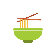 Simplified noodles in lime green bowl illustration with minimalist presentation