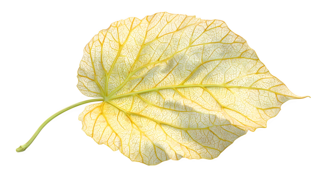 a soft yellow leaf with realistic veins and shadow, isolated on white background - Powered by Adobe