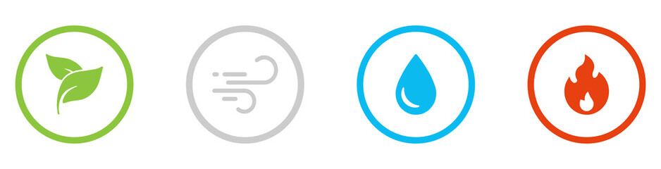 Four nature elements icon set. Air, earth, water, fire symbols. Natural elements icons. Vector illustration. EPS 10