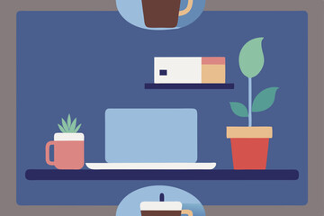 vector illustration of office desk with laptop